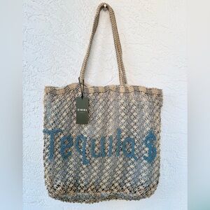 Myra Tequila Town Dimension Tote Bag “Tequila $" Blue Beaded Lettering 20” x 15”